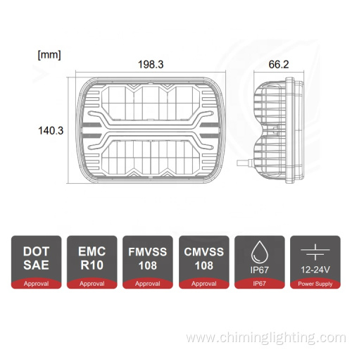 5''x7inch 6x7 inch square 12-24V DTplug Led head light white DRL 7 inch led headlight for Jeep, motorcycle